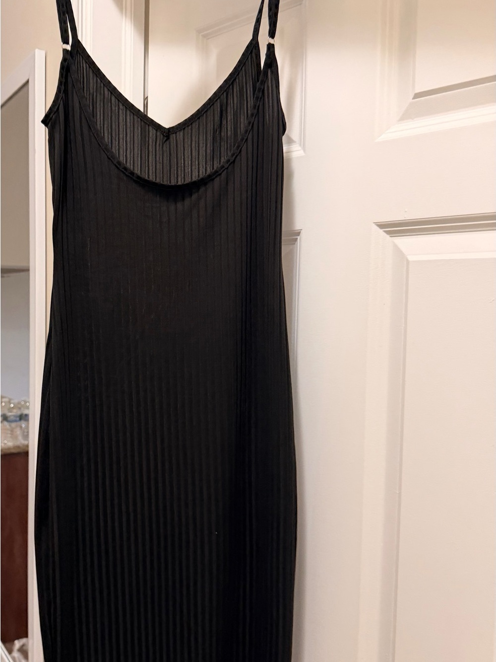 Black Ribbed Slip Dress with v-neck. Perfect little black dress